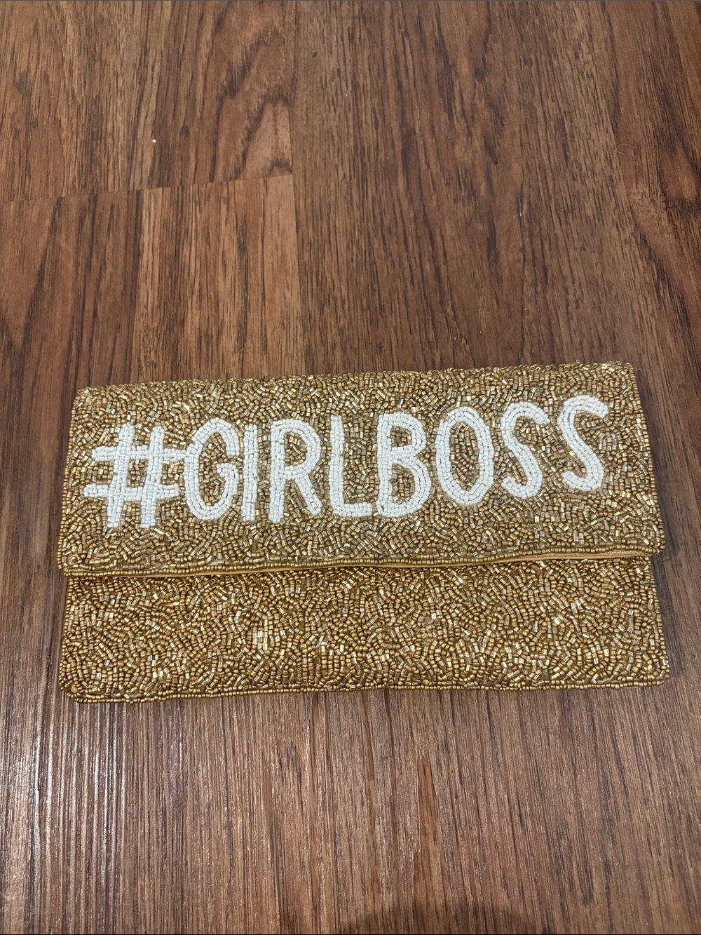 Francesca's Collections Gold Beaded #GIRLBOSS Clutch